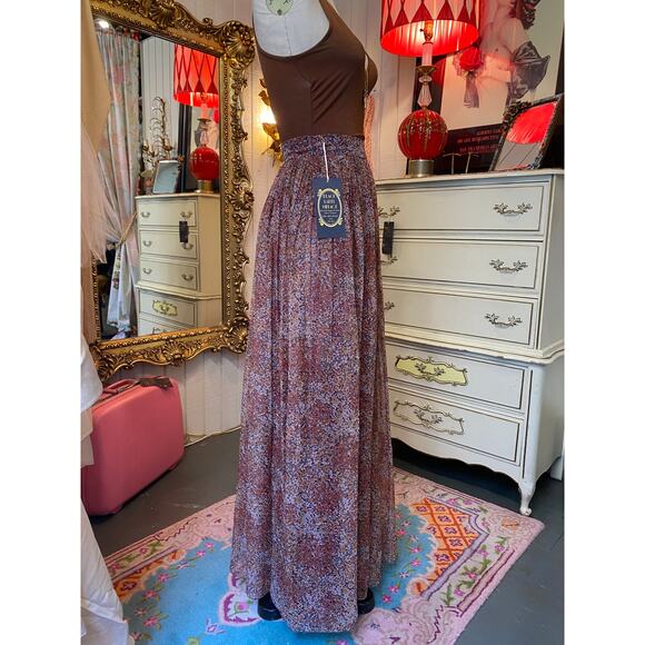 vintage 1970s rust chiffon maxi skirt high waist accordion pleat full boho 27 s - Picture 4 of 11